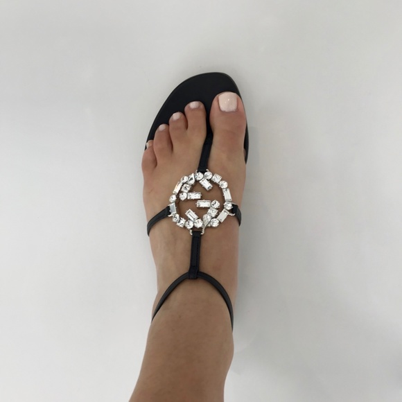GUCCI BLACK LEATHER CRYSTAL GUCCI SANDALS SIZE IT 37 / US 7 NEW IN BOX! - Picture 3 of 17